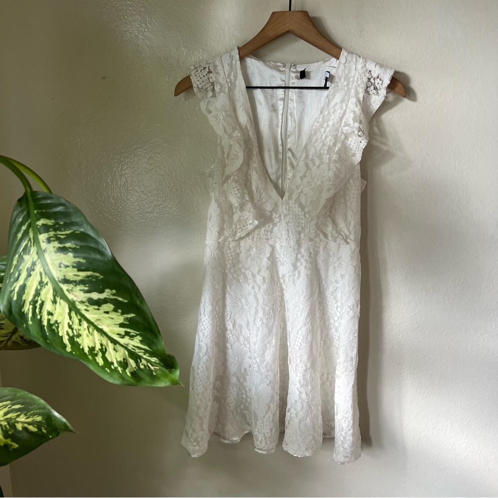 Lulus | Molinetto White Lace Ruffled Tiered Sleeveless Mini Dress - Picture 2 of 7